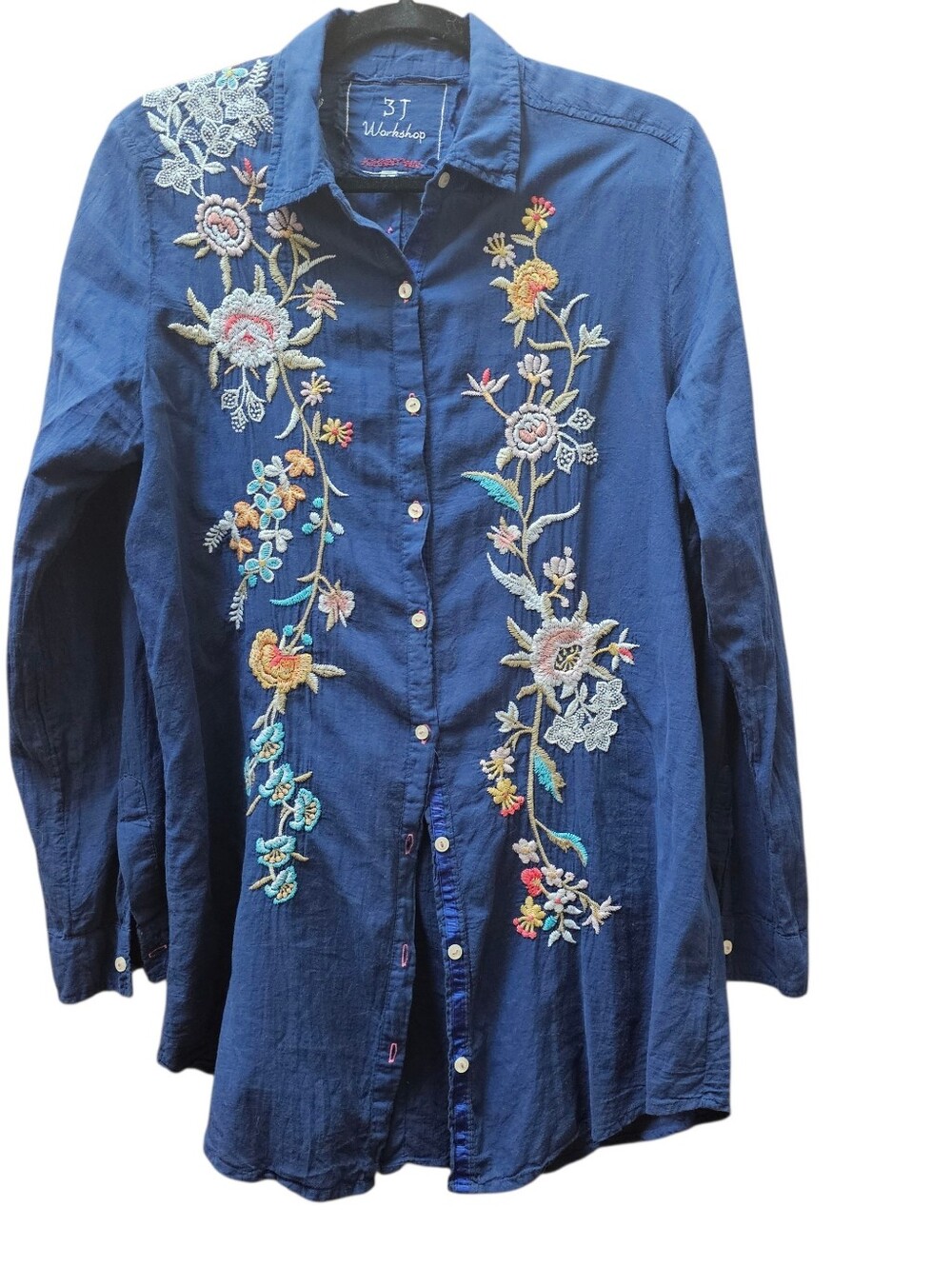 Johnny WAS embroidered Top Buttons Down Back Bird Floral L Cotton - Picture 9 of 10